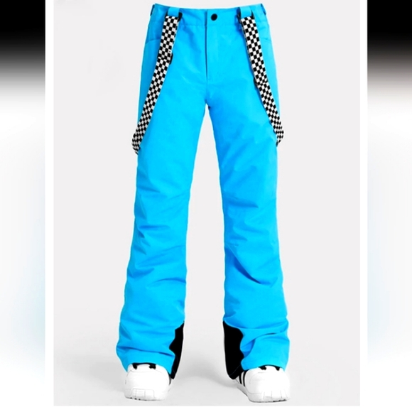 Size Medium "Ykk" Light Blue & Black Winter Pants w/ Suspenders - Picture 3 of 9